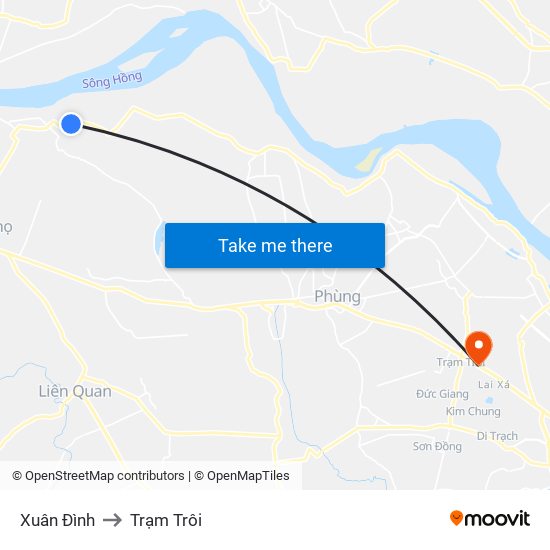 Xuân Đình to Trạm Trôi map