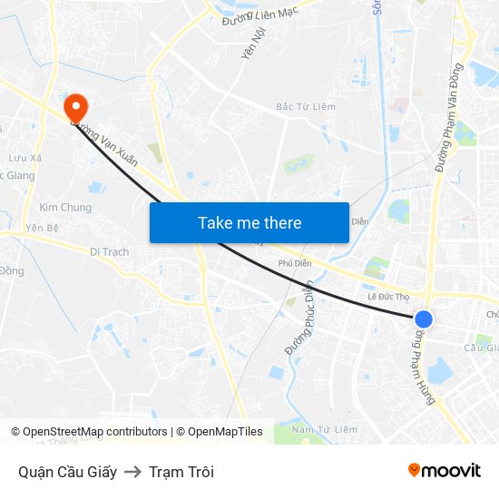 Quận Cầu Giấy to Trạm Trôi map