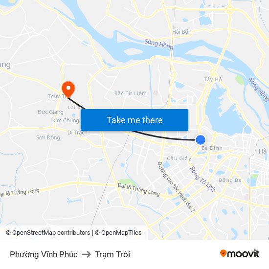 Phường Vĩnh Phúc to Trạm Trôi map