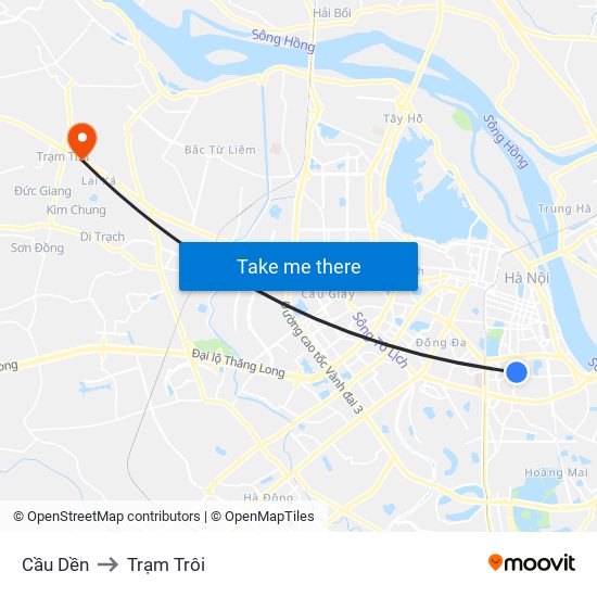 Cầu Dền to Trạm Trôi map