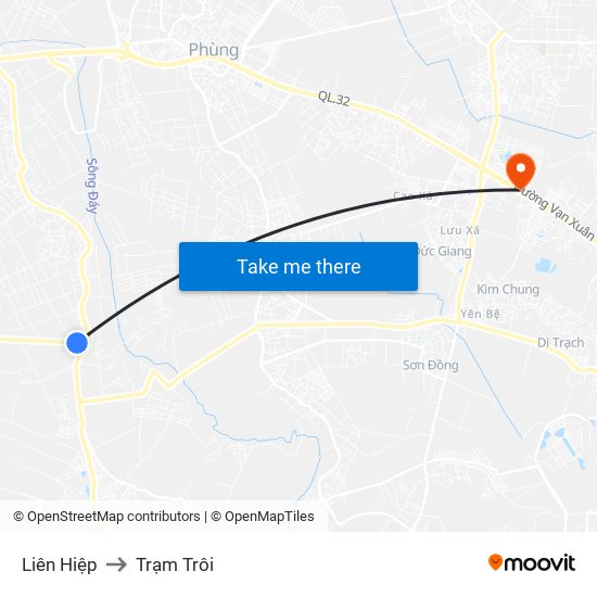 Liên Hiệp to Trạm Trôi map