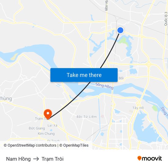 Nam Hồng to Trạm Trôi map