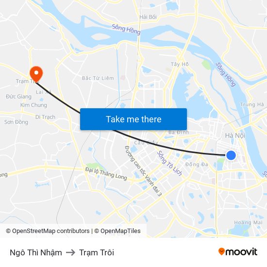 Ngô Thì Nhậm to Trạm Trôi map