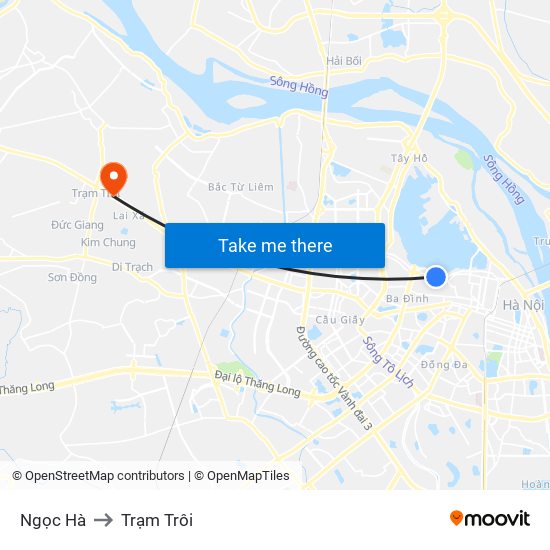 Ngọc Hà to Trạm Trôi map