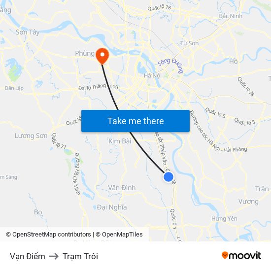 Vạn Điểm to Trạm Trôi map