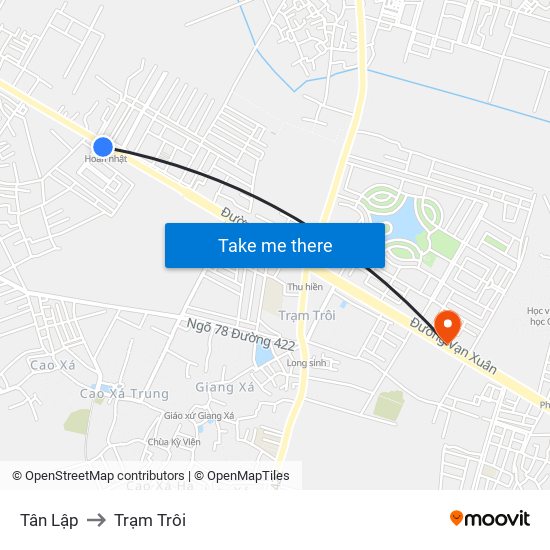 Tân Lập to Trạm Trôi map