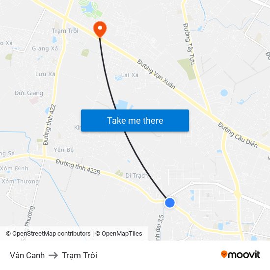 Vân Canh to Trạm Trôi map