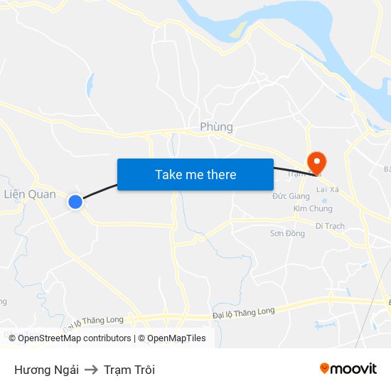 Hương Ngải to Trạm Trôi map