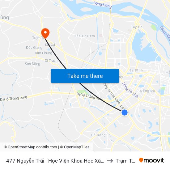 477 Nguyễn Trãi - Học Viện Khoa Học Xã Hội to Trạm Trôi map