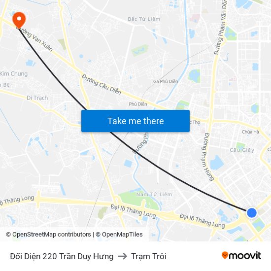 Đối Diện 220 Trần Duy Hưng to Trạm Trôi map