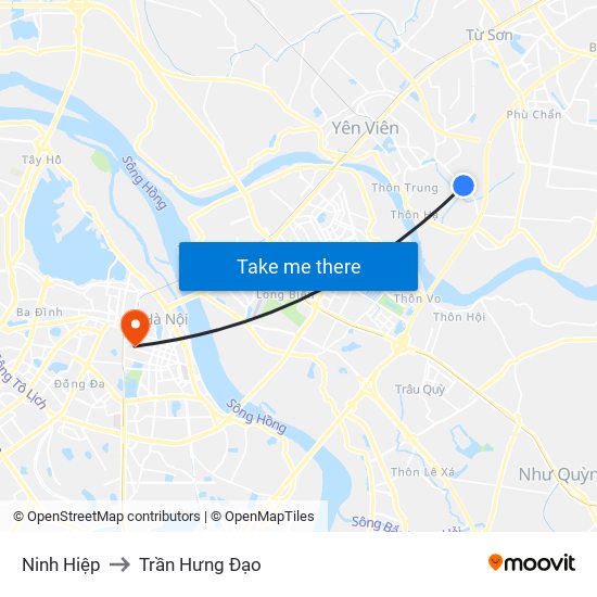 Ninh Hiệp to Trần Hưng Đạo map