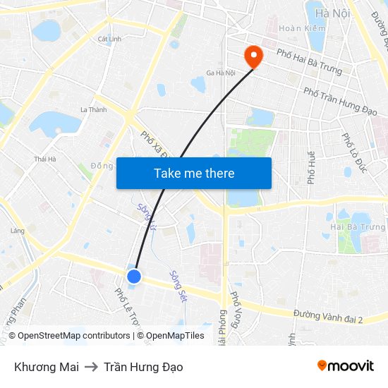 Khương Mai to Trần Hưng Đạo map