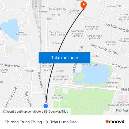 Phường Trung Phụng to Trần Hưng Đạo map