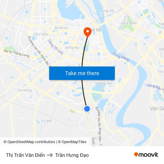 Thị Trấn Văn Điển to Trần Hưng Đạo map