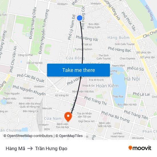 Hàng Mã to Trần Hưng Đạo map