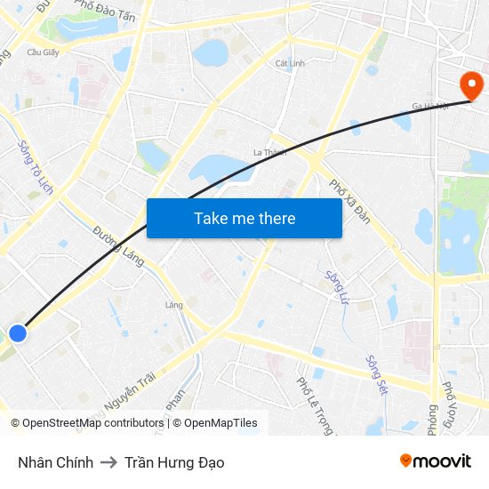 Nhân Chính to Trần Hưng Đạo map