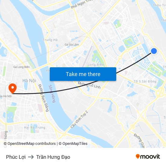 Phúc Lợi to Trần Hưng Đạo map