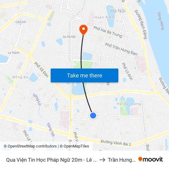 Qua Viện Tin Học Pháp Ngữ 20m - Lê Thanh Nghị to Trần Hưng Đạo map