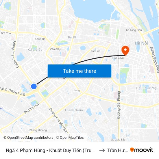 Ngã 4 Phạm Hùng - Khuất Duy Tiến (Trung Tâm Hội Nghị Quốc Gia) to Trần Hưng Đạo map