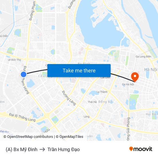 (A) Bx Mỹ Đình to Trần Hưng Đạo map