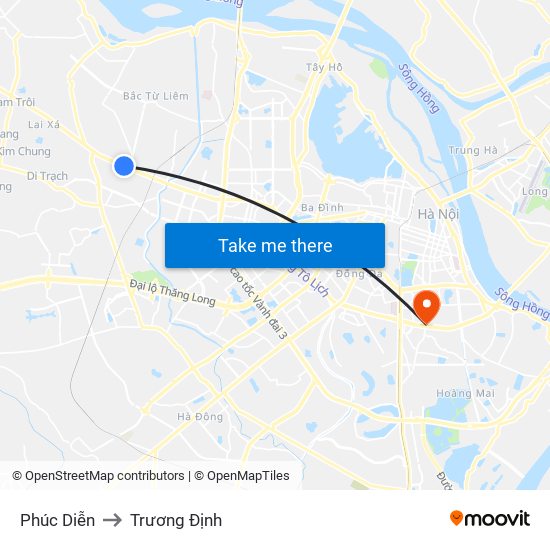 Phúc Diễn to Trương Định map