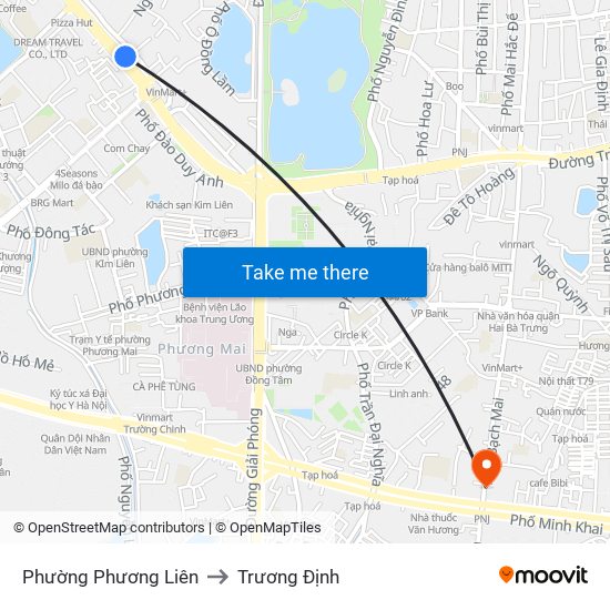 Phường Phương Liên to Trương Định map