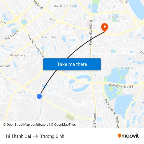 Tả Thanh Oai to Trương Định map