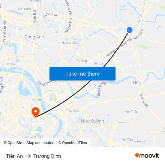 Tiền An to Trương Định map