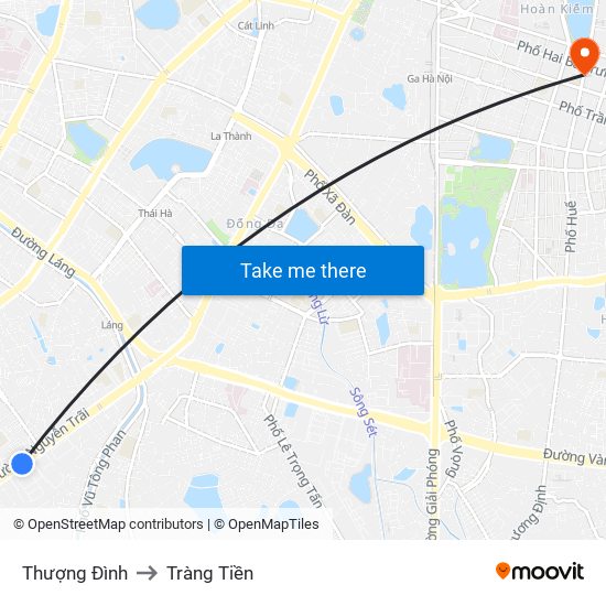 Thượng Đình to Tràng Tiền map