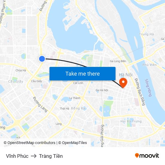 Vĩnh Phúc to Tràng Tiền map