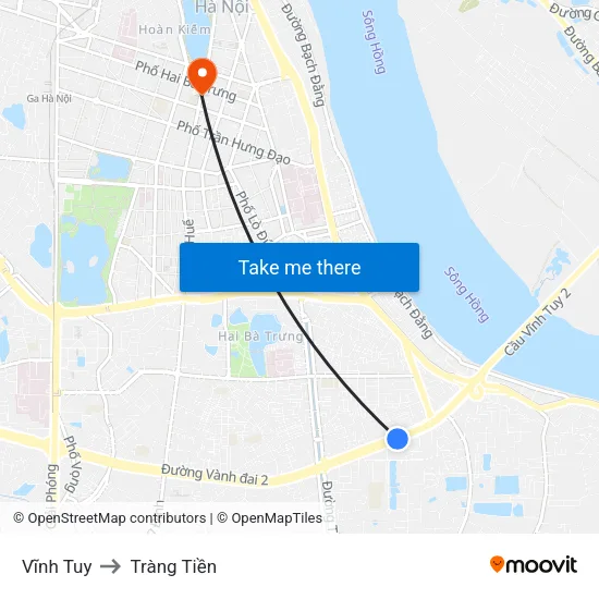 Vĩnh Tuy to Tràng Tiền map