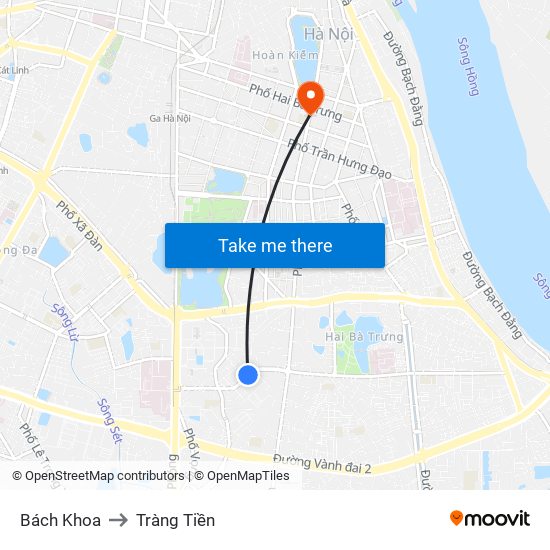 Bách Khoa to Tràng Tiền map