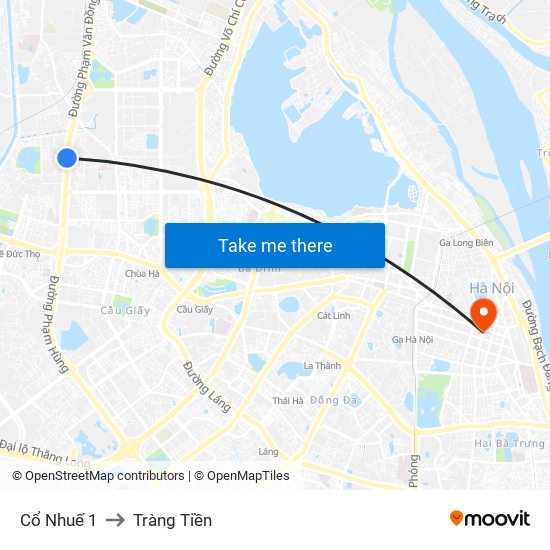 Cổ Nhuế 1 to Tràng Tiền map