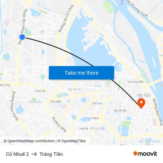 Cổ Nhuế 2 to Tràng Tiền map