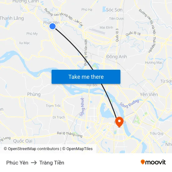 Phúc Yên to Tràng Tiền map