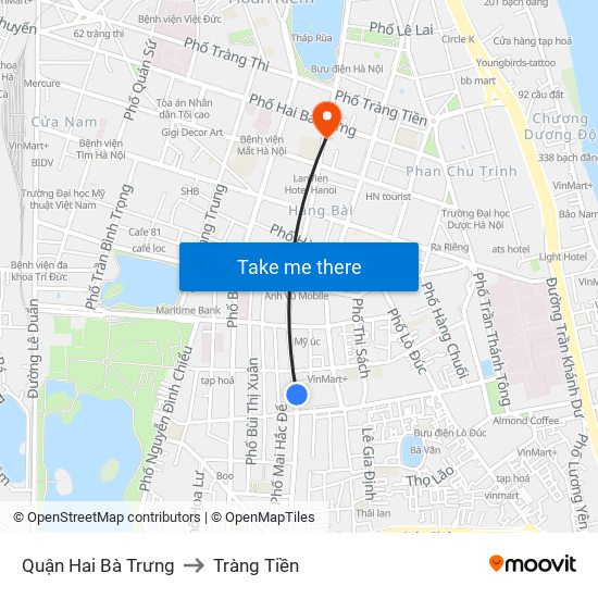 Quận Hai Bà Trưng to Tràng Tiền map