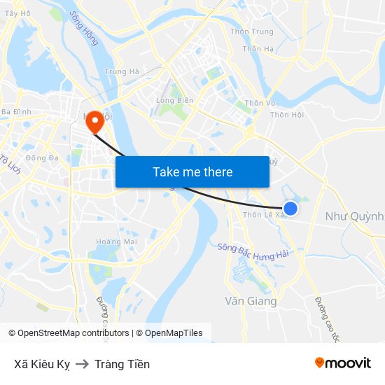 Xã Kiêu Kỵ to Tràng Tiền map