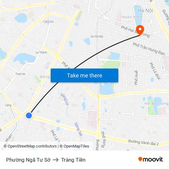 Phường Ngã Tư Sở to Tràng Tiền map