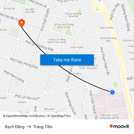 Bạch Đằng to Tràng Tiền map