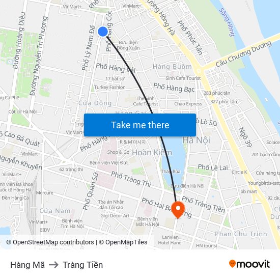 Hàng Mã to Tràng Tiền map