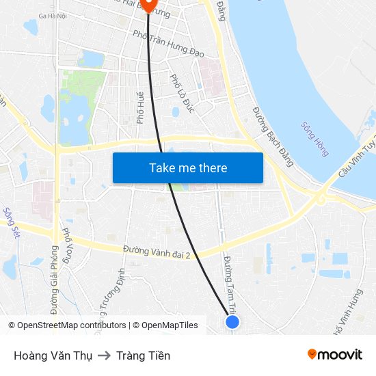 Hoàng Văn Thụ to Tràng Tiền map