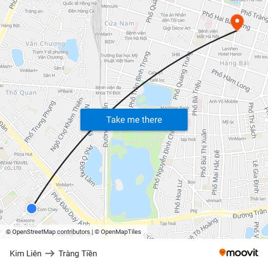 Kim Liên to Tràng Tiền map