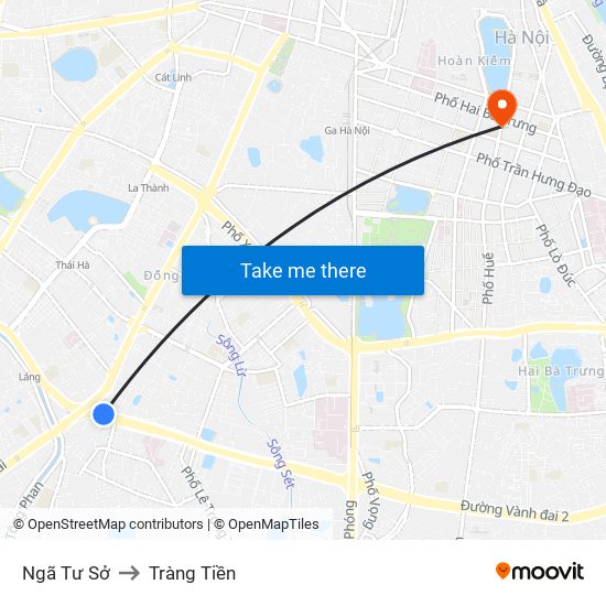 Ngã Tư Sở to Tràng Tiền map