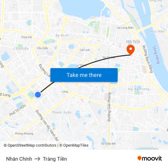 Nhân Chính to Tràng Tiền map