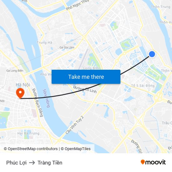 Phúc Lợi to Tràng Tiền map