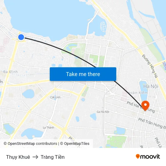 Thụy Khuê to Tràng Tiền map