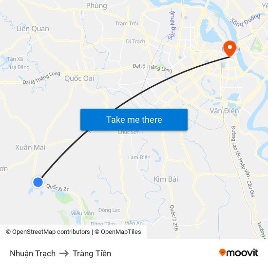 Nhuận Trạch to Tràng Tiền map