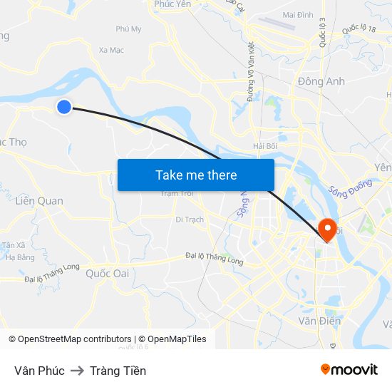 Vân Phúc to Tràng Tiền map