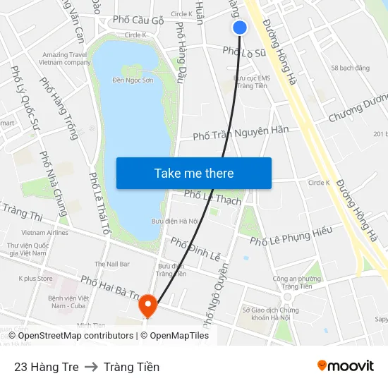23 Hàng Tre to Tràng Tiền map