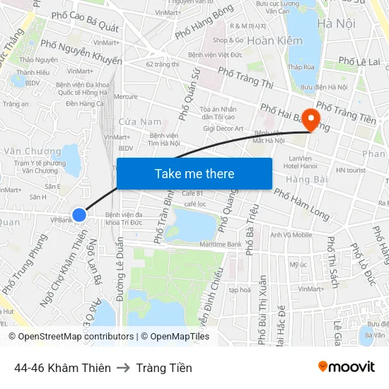 44-46 Khâm Thiên to Tràng Tiền map